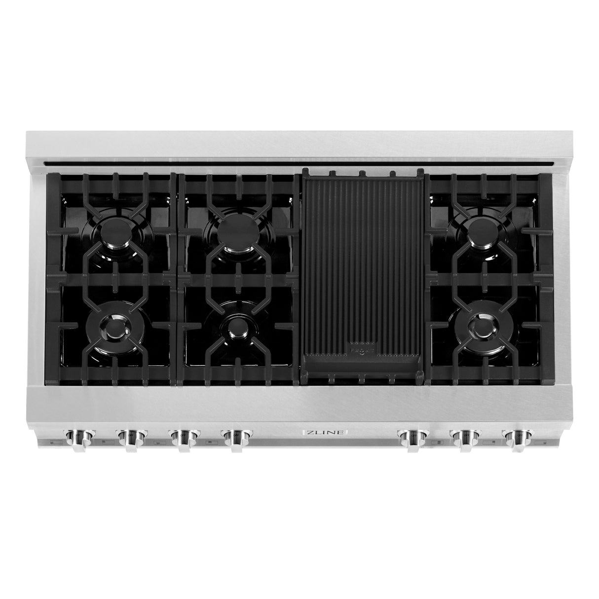 ZLINE 48 in. Porcelain Gas Stovetop in DuraSnow® Stainless Steel with 7 Gas Burners and Griddle (RTS-48)