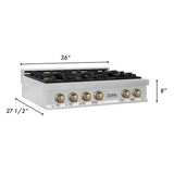 ZLINE Autograph Edition 36 in. Porcelain Rangetop with 6 Gas Burners in Stainless Steel with Champagne Bronze Accents (RTZ-36-CB)