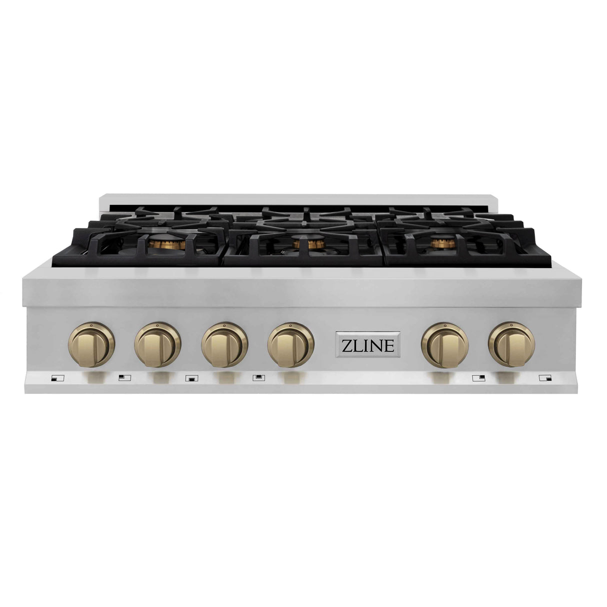 ZLINE Autograph Edition 36 in. Porcelain Rangetop with 6 Gas Burners in Stainless Steel with Champagne Bronze Accents (RTZ-36-CB)