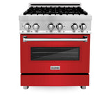 ZLINE 30 in. Kitchen Package with ZLINE DuraSnow Stainless Steel Dual Fuel Range with Red Matte Door and Convertible Vent Range Hood (2KP-RARMRH30)