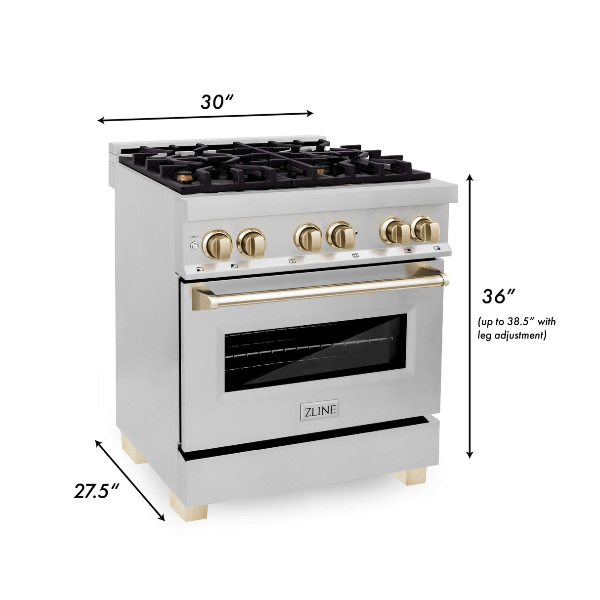 ZLINE 30 in. Autograph Edition Kitchen Package with Stainless Steel Dual Fuel Range and Range Hood with Polished Gold Accents (3AKP-RARHDWM30-G)