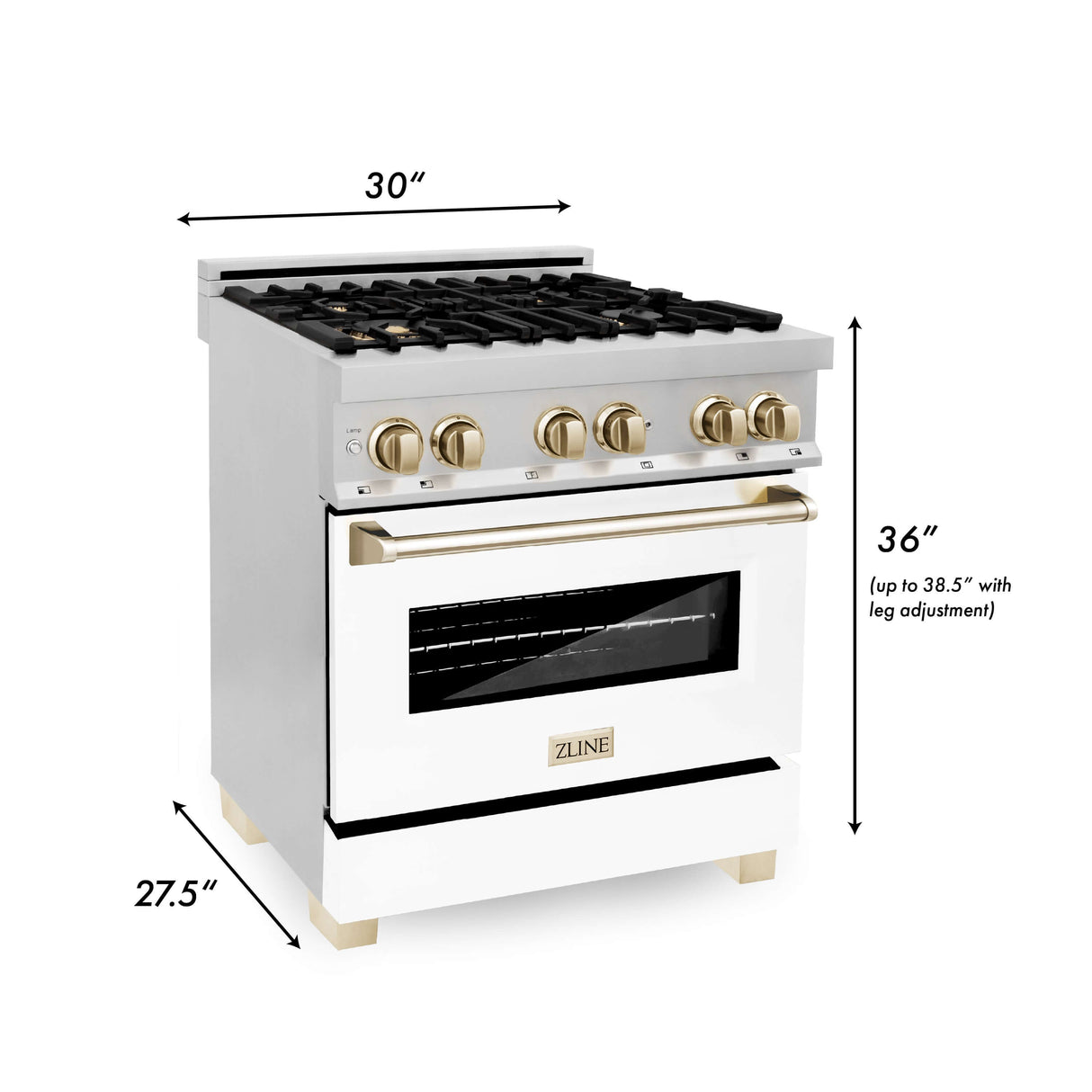 ZLINE 30 in. Autograph Edition Kitchen Package with Stainless Steel Dual Fuel Range with White Matte Door and Range Hood with Polished Gold Accents (2AKP-RAWMRH30-G)