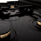 ZLINE Autograph Edition 30 in. Porcelain Rangetop with 4 Gas Burners in Black Stainless Steel and Polished Gold Accents (RTBZ-30-G)