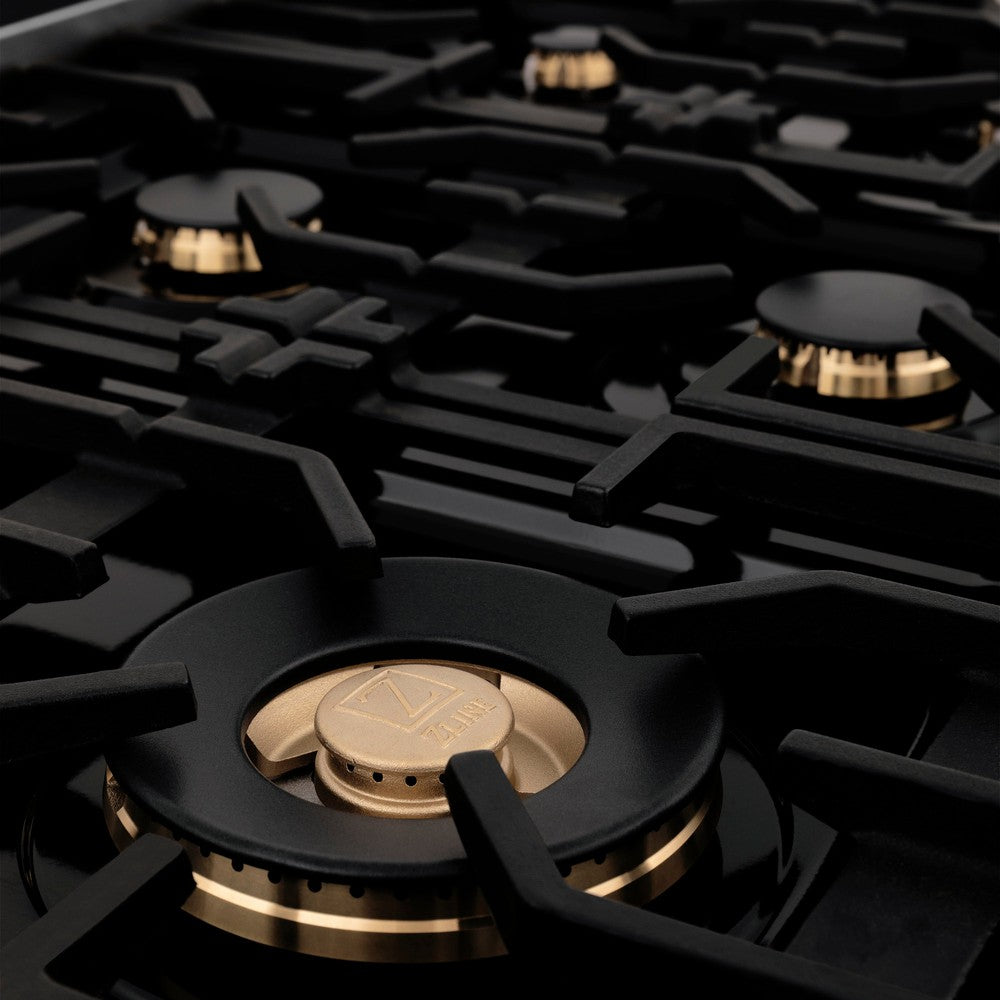 ZLINE Autograph Edition 36 in. Porcelain Rangetop with 6 Gas Burners in Stainless Steel with Polished Gold Accents (RTZ-36-G)