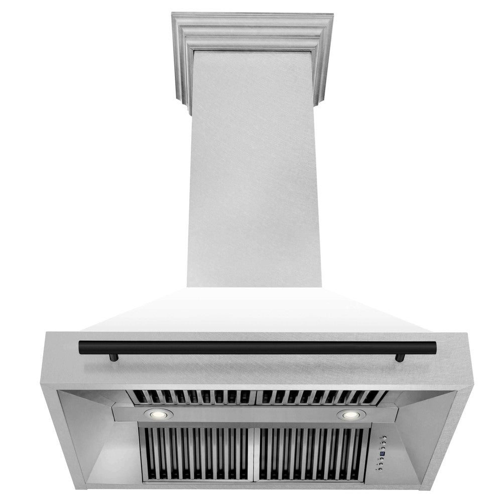 36 in. ZLINE Autograph Edition Fingerprint Resistant Stainless Steel Range Hood with White Matte Shell and Accented Handle (8654SNZ-WM36)