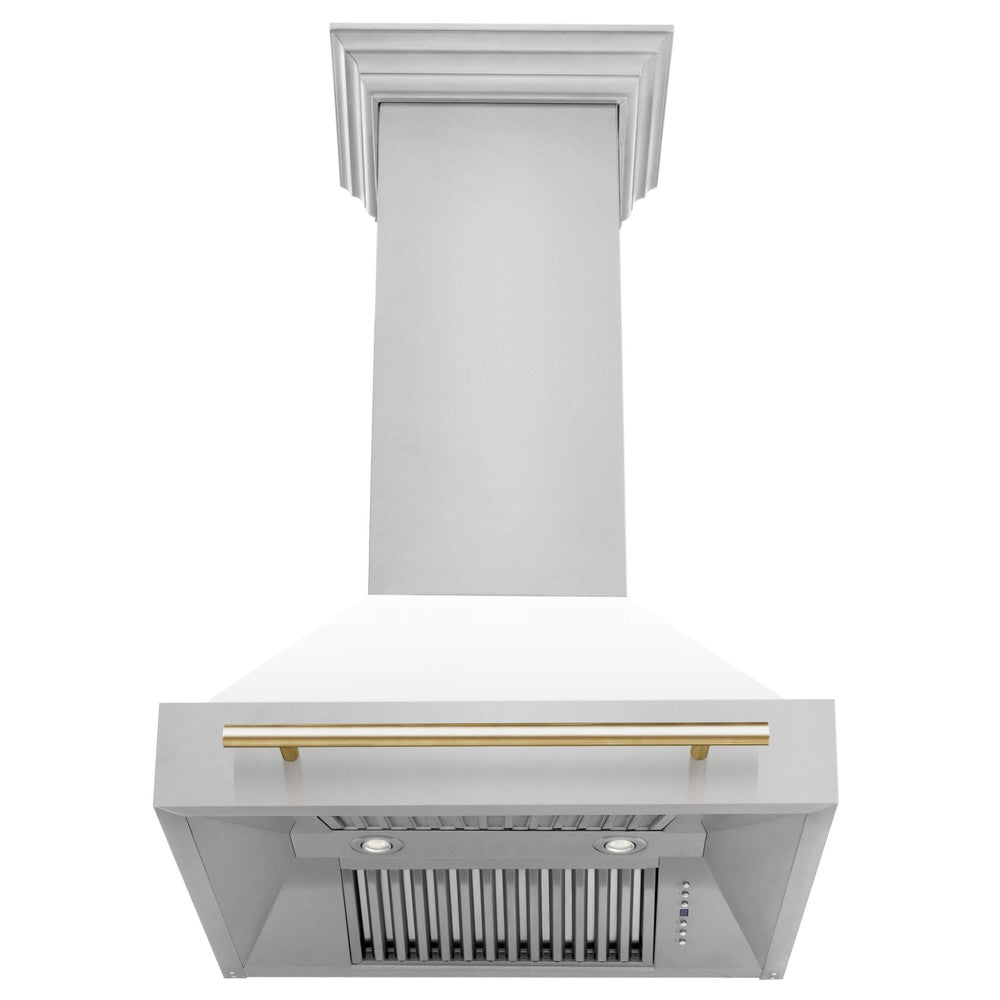 ZLINE 30 in. Autograph Edition Stainless Steel Range Hood with White Matte Shell and Accents (8654STZ-WM30)