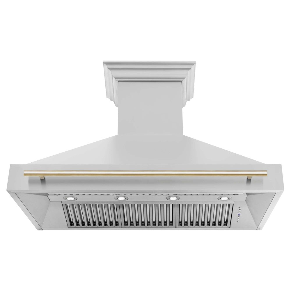 ZLINE 48 in. Autograph Edition Stainless Steel Range Hood with Stainless Steel Shell and Polished Gold Handle (8654STZ-48-G)