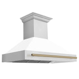 ZLINE Autograph Edition 48" Wall Mount Range Hood with Champagne Bronze accent handle side.