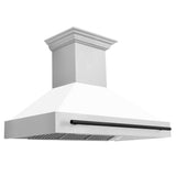 ZLINE Autograph Edition 48" Wall Mount Range Hood with Gold accent handle side.