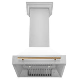 ZLINE Autograph Edition Kitchen Package in Stainless Steel and White Matte with 30 in. Dual Fuel Range, 30 in. Range Hood and 24 in. Dishwasher with Champagne Bronze Accents (3AKP-RAWMRHDWM30-CB)