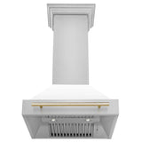 ZLINE 30 in. Autograph Edition Kitchen Package with Stainless Steel Dual Fuel Range with White Matte Door and Range Hood with Polished Gold Accents (2AKP-RAWMRH30-G)