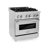 ZLINE 30 in. Kitchen Package with Stainless Steel Dual Fuel Range, Range Hood, Microwave Drawer and Classic Dishwasher (4KP-RARH30-MWDW)