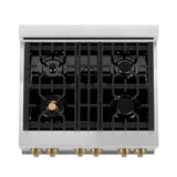 ZLINE 30 in. Autograph Edition Kitchen Package with Stainless Steel Dual Fuel Range, Range Hood, Dishwasher and Refrigeration with Champagne Bronze Accents (4KAPR-RARHDWM30-CB)