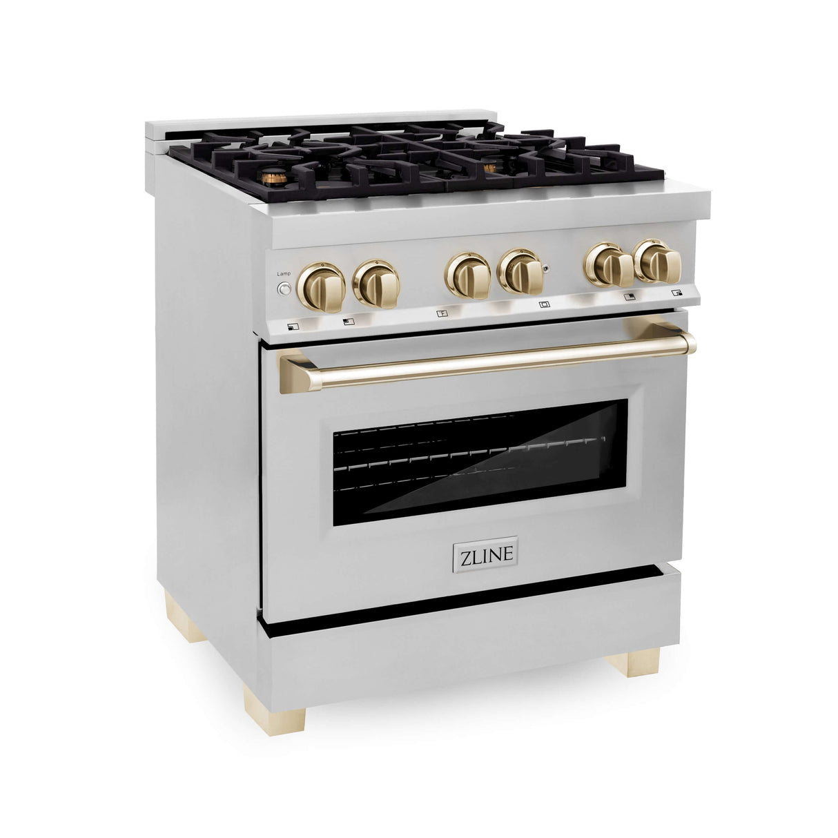 ZLINE 30 in. Autograph Edition Kitchen Package with Stainless Steel Dual Fuel Range and Range Hood with Polished Gold Accents (3AKP-RARHDWM30-G)