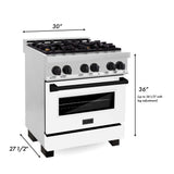 ZLINE 30 in. Autograph Edition Kitchen Package with Stainless Steel Dual Fuel Range with White Matte Door and Range Hood with Matte Black Accents (2AKP-RAWMRH30-MB)