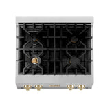 ZLINE Autograph Edition 30 in. Porcelain Rangetop with 4 Gas Burners in DuraSnow Stainless Steel with Polished Gold Accents (RTSZ-30-G)