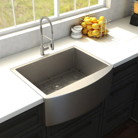 ZLINE Zermatt 30 in. Farmhouse Apron Mount Single Bowl Kitchen Sink with Bottom Grid (SAS-30)