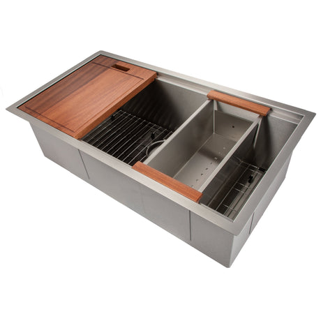 ZLINE 33 in. Garmisch Undermount Single Bowl Kitchen Sink with Bottom Grid and Accessories (SLS-33) Side Top View
