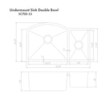 ZLINE 33 in. Cortina Undermount Double Bowl Kitchen Sink with Bottom Grid (SC70D)