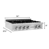 ZLINE 36 in. Porcelain Rangetop in DuraSnow Stainless Steel with 6 Gas Burners (RTS-36)