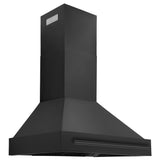 ZLINE Black Stainless Steel Range Hood with Black Stainless Steel Handle side tilted.