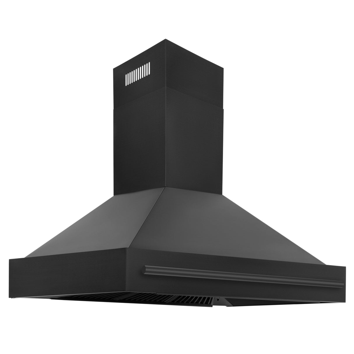 ZLINE Black Stainless Steel Range Hood with Black Stainless Steel Handle 48" size.