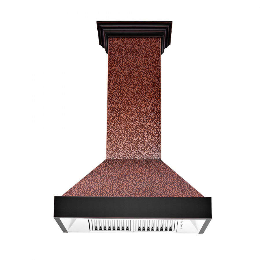 ZLINE Designer Series Wall Mount Range Hood in Embossed Copper with Oil-Rubbed Bronze Bands (655-EBXXX)