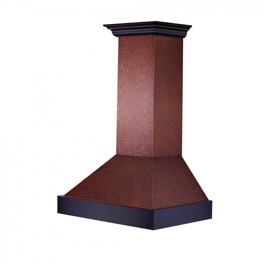 ZLINE Designer Series Wall Mount Range Hood in Embossed Copper with Oil-Rubbed Bronze Bands (655-EBXXX)