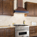 ZLINE Designer Series Wall Mount Range Hood in Embossed Copper with Oil-Rubbed Bronze Bands (655-EBXXX)