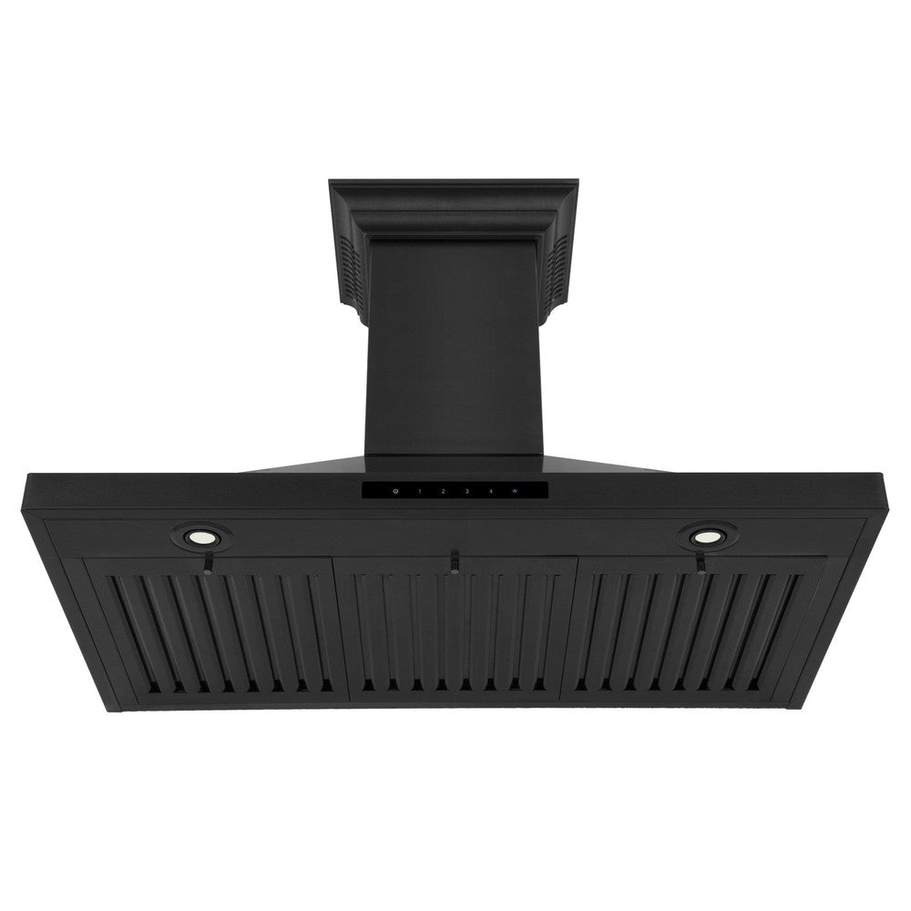 ZLINE Ducted Vent Wall Mount Range Hood in Black Stainless Steel with Built-in ZLINE CrownSound Bluetooth Speakers (BSKBNCRN-BT)