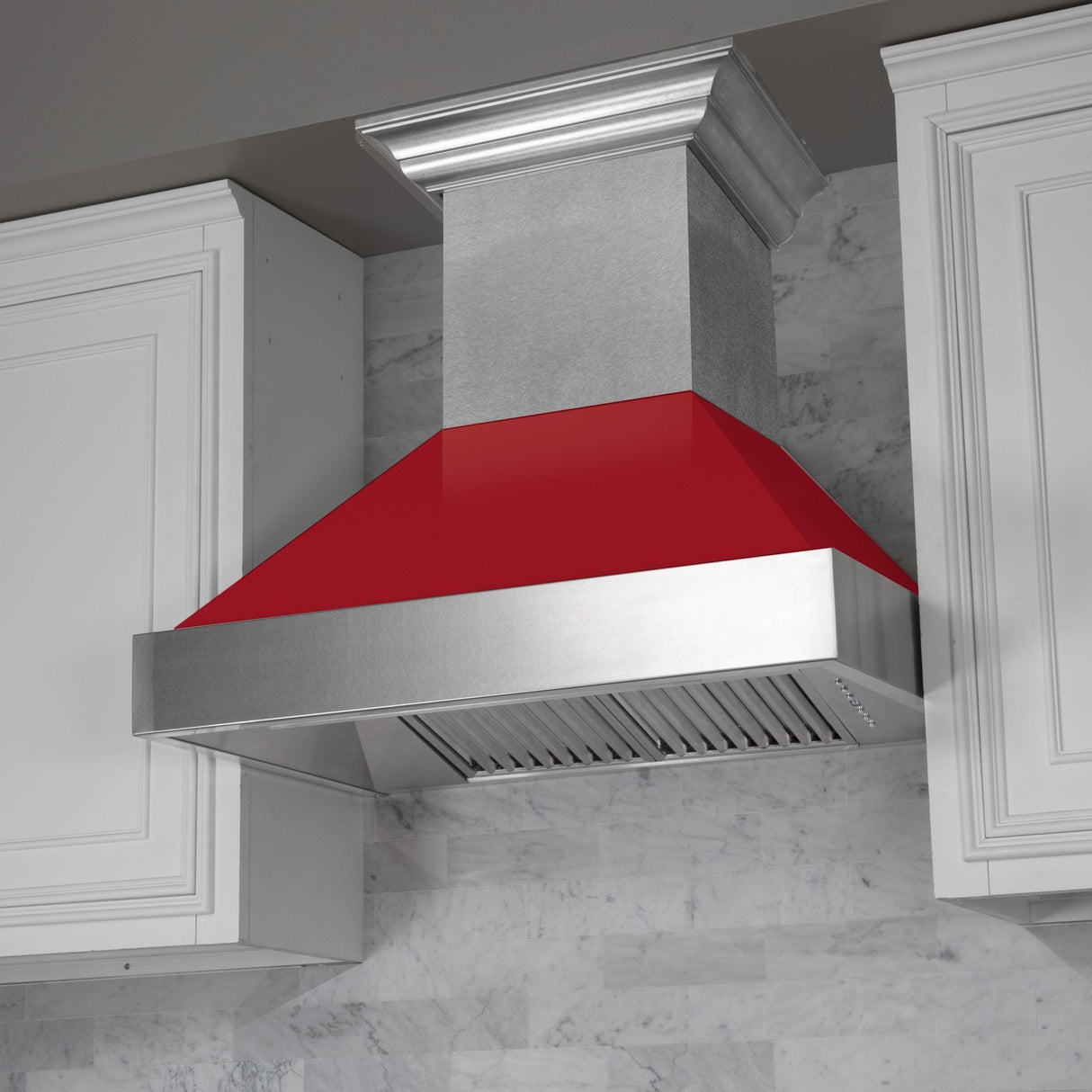 ZLINE Ducted Fingerprint Resistant Stainless Steel Range Hood with Red Gloss Shell (8654RG)