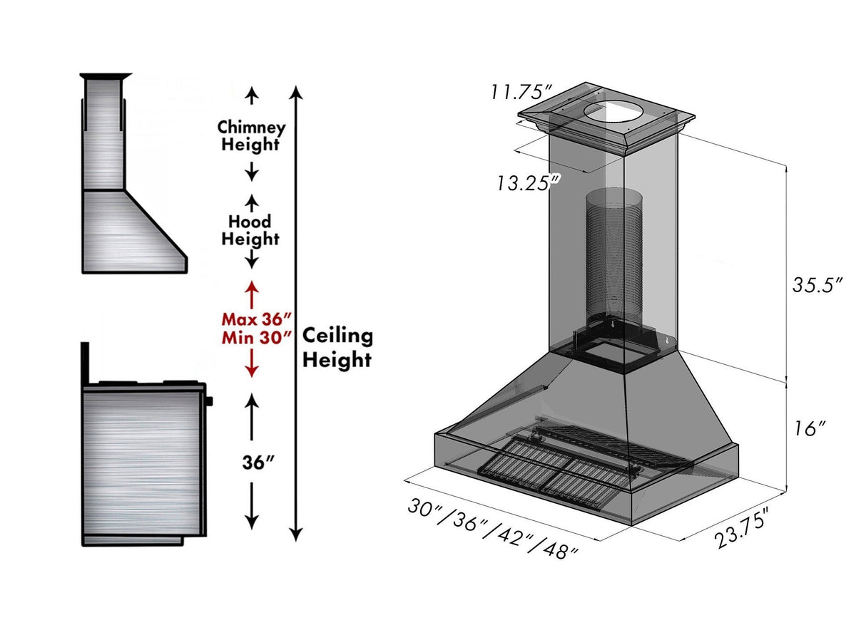 ZLINE Ducted Fingerprint Resistant Stainless Steel Range Hood with Black Matte Shell (8654BLM)