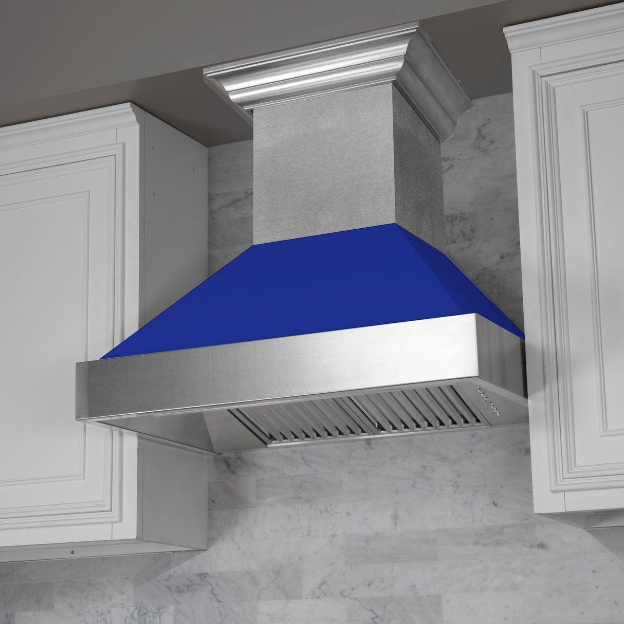 ZLINE Ducted Fingerprint Resistant Stainless Steel Range Hood with Blue Matte Shell (8654BM)