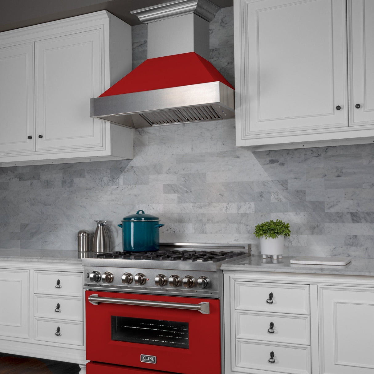 ZLINE Ducted Fingerprint Resistant Stainless Steel Range Hood with Red Matte Shell (8654RM)