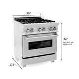 ZLINE 30 in. Kitchen Package with DuraSnow Stainless Steel Dual Fuel Range and Convertible Vent Range Hood (2KP-RASSNRH30)