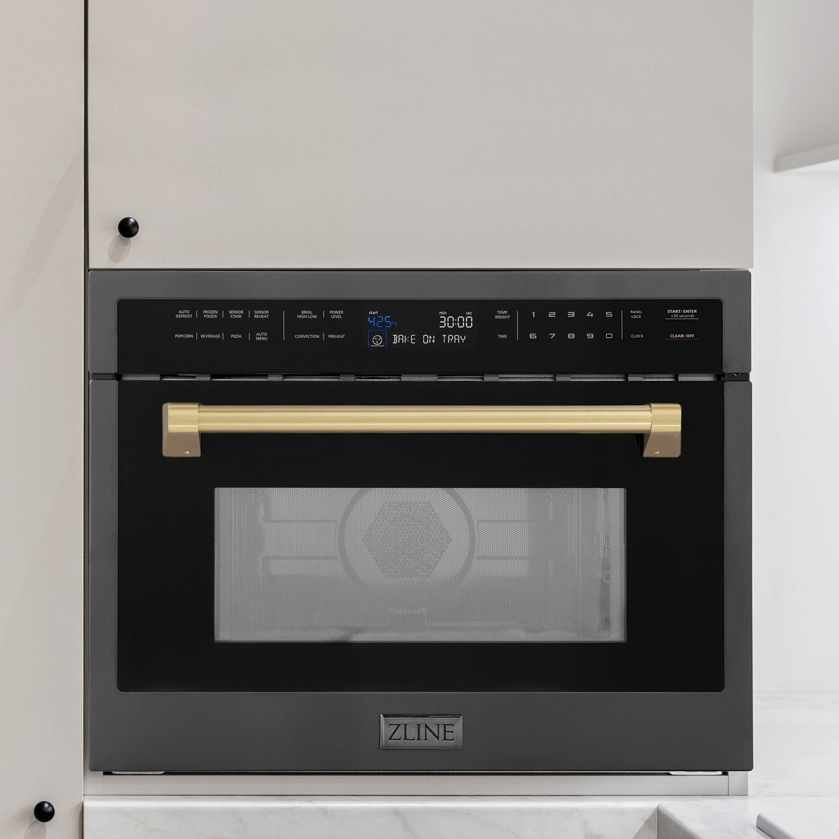 ZLINE Autograph Edition 24 in. 1.6 cu ft. Built-in Convection Microwave Oven in Black Stainless Steel with Champagne Bronze Accents (MWOZ-24-BS-CB)