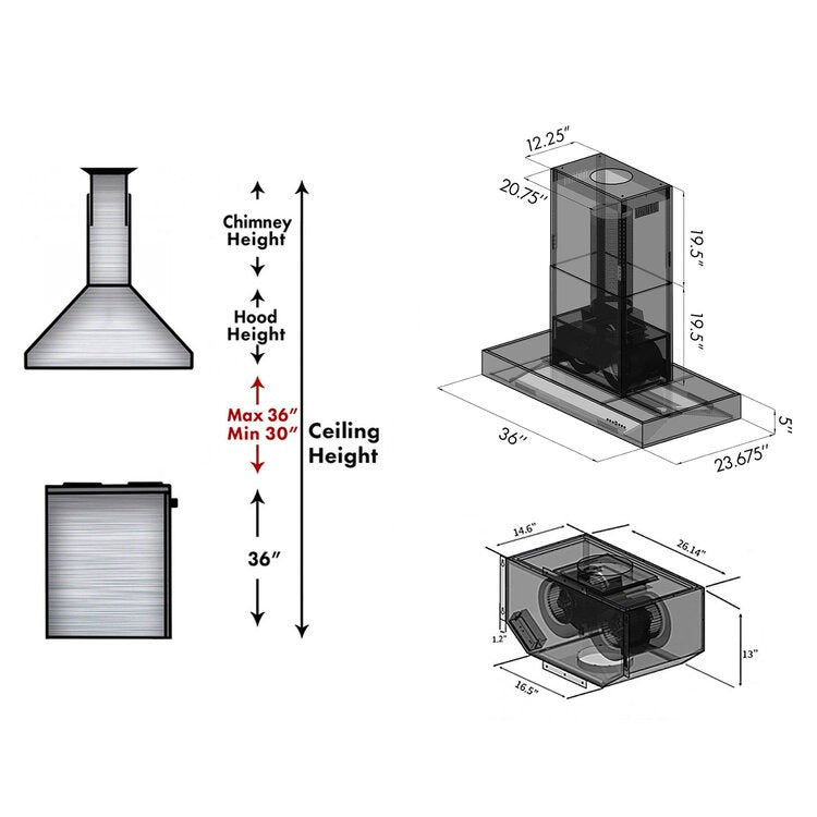 ZLINE Ducted Professional Island Mount Range Hood in Stainless Steel (KECOMi)