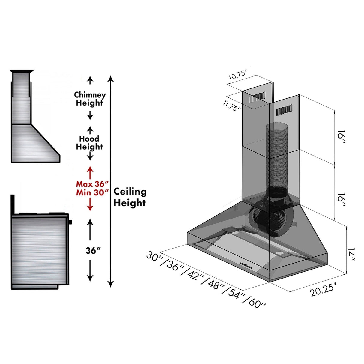 ZLINE Professional Convertible Vent Wall Mount Range Hood in Stainless Steel (597)