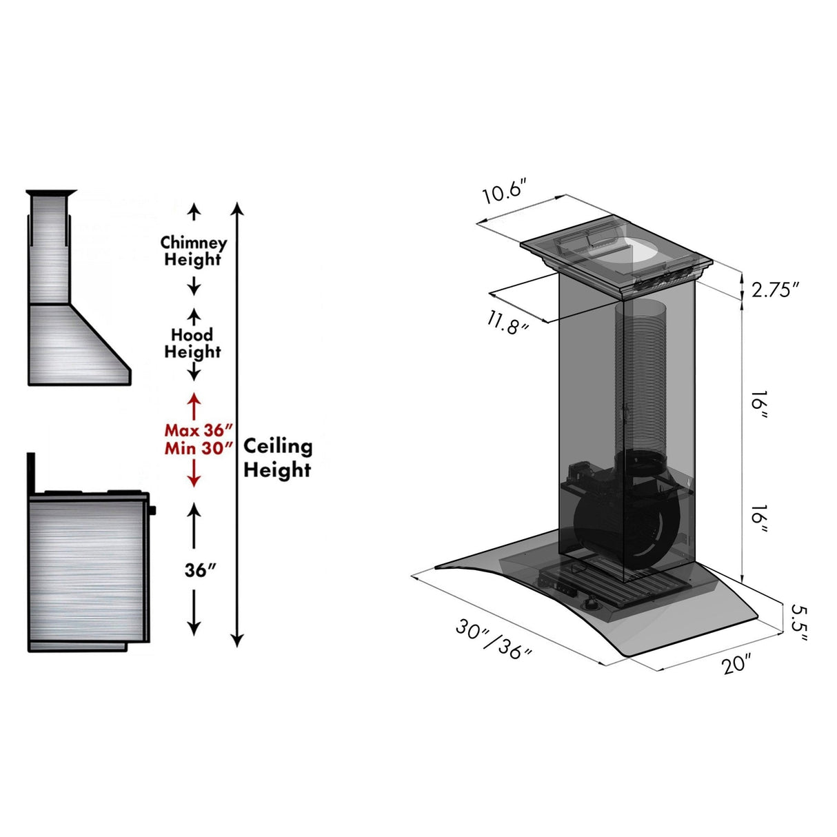 ZLINE Wall Mount Range Hood in Stainless Steel with Built-in ZLINE CrownSound Bluetooth Speakers (KZCRN-BT)