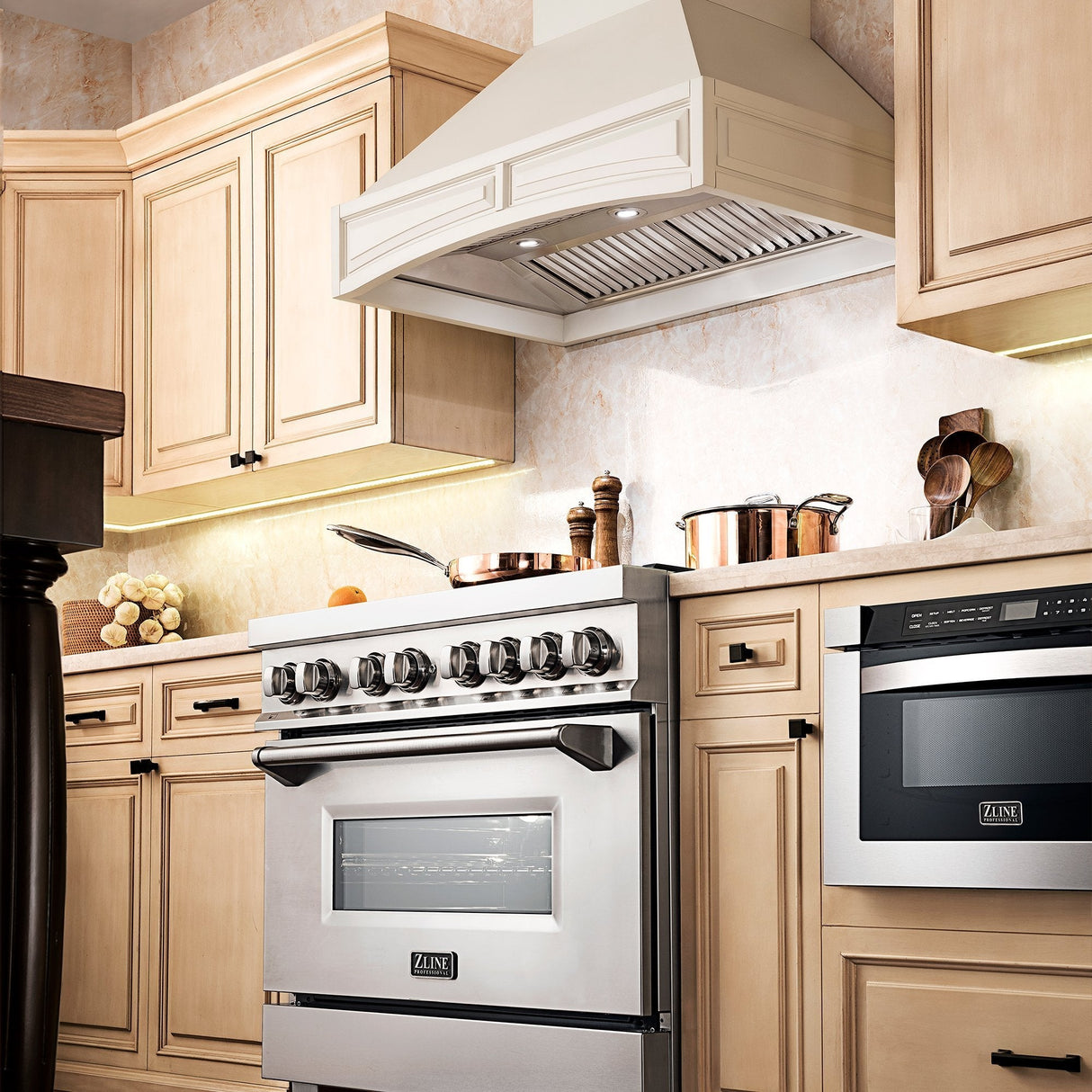 ZLINE Wooden Wall Mount Range Hood in Cottage White Includes Remote Blower Motor 400CFM/700CFM Options (321TT-RD/RS)