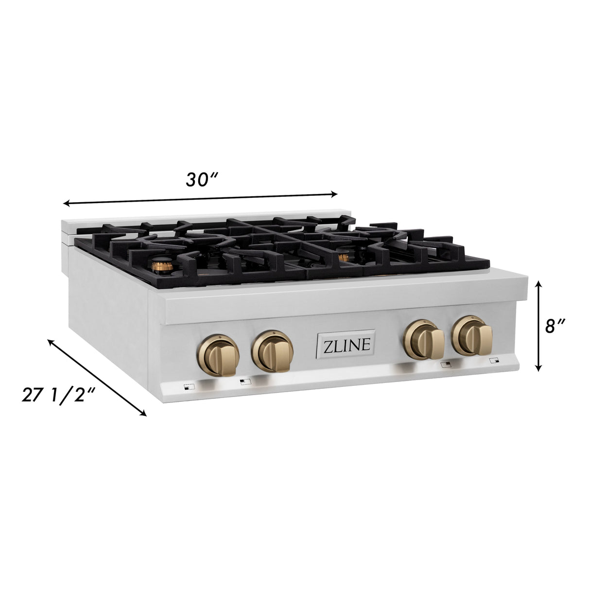 ZLINE Autograph Edition 30 in. Porcelain Rangetop with 4 Gas Burners in Stainless Steel and Champagne Bronze Accents (RTZ-30-CB)