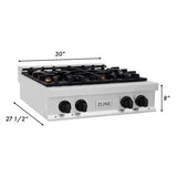 ZLINE Autograph Edition 30 in. Porcelain Rangetop with 4 Gas Burners in Stainless Steel and Matte Black Accents (RTZ-30-MB)