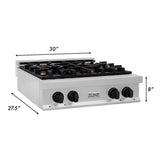 ZLINE Autograph Edition 30 in. Porcelain Rangetop with 4 Gas Burners in DuraSnow® Stainless Steel with Matte Black Accents (RTSZ-30-MB)